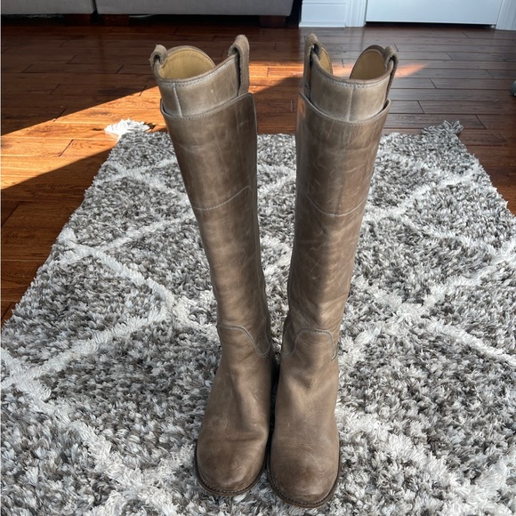 Frye Paige Tall Riding Boot: Tan Burnished Leather-77534 - Picture 4 of 10